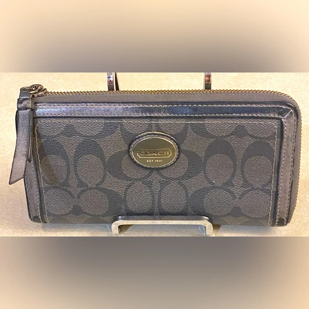 COACH Grey Zip Around Accordion Wallet